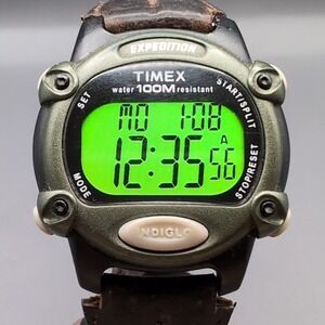 Timex Expedition 866 Digital Watch Men Green Black Case 100 M Indiglo